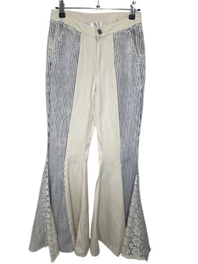 Venus Boho Festival Lace Inset Stripe Flare Wide Leg Pants Guy